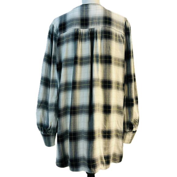 Loft Popover Split V-Neck Long Sleeve Tunic Top Women Lp White Black Gold Plaid - Picture 12 of 12